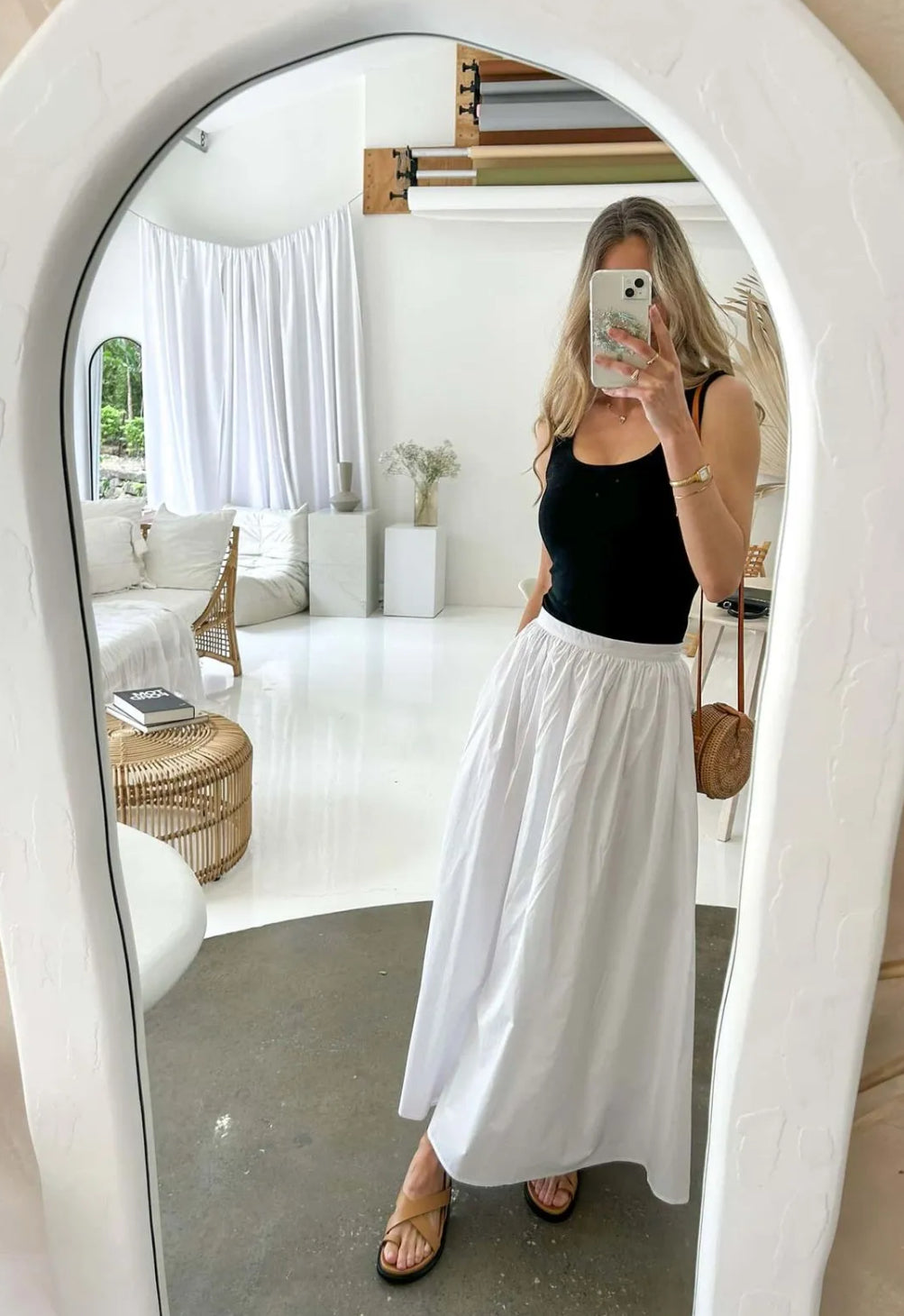 White maxi skirt cotton mirror image selfie