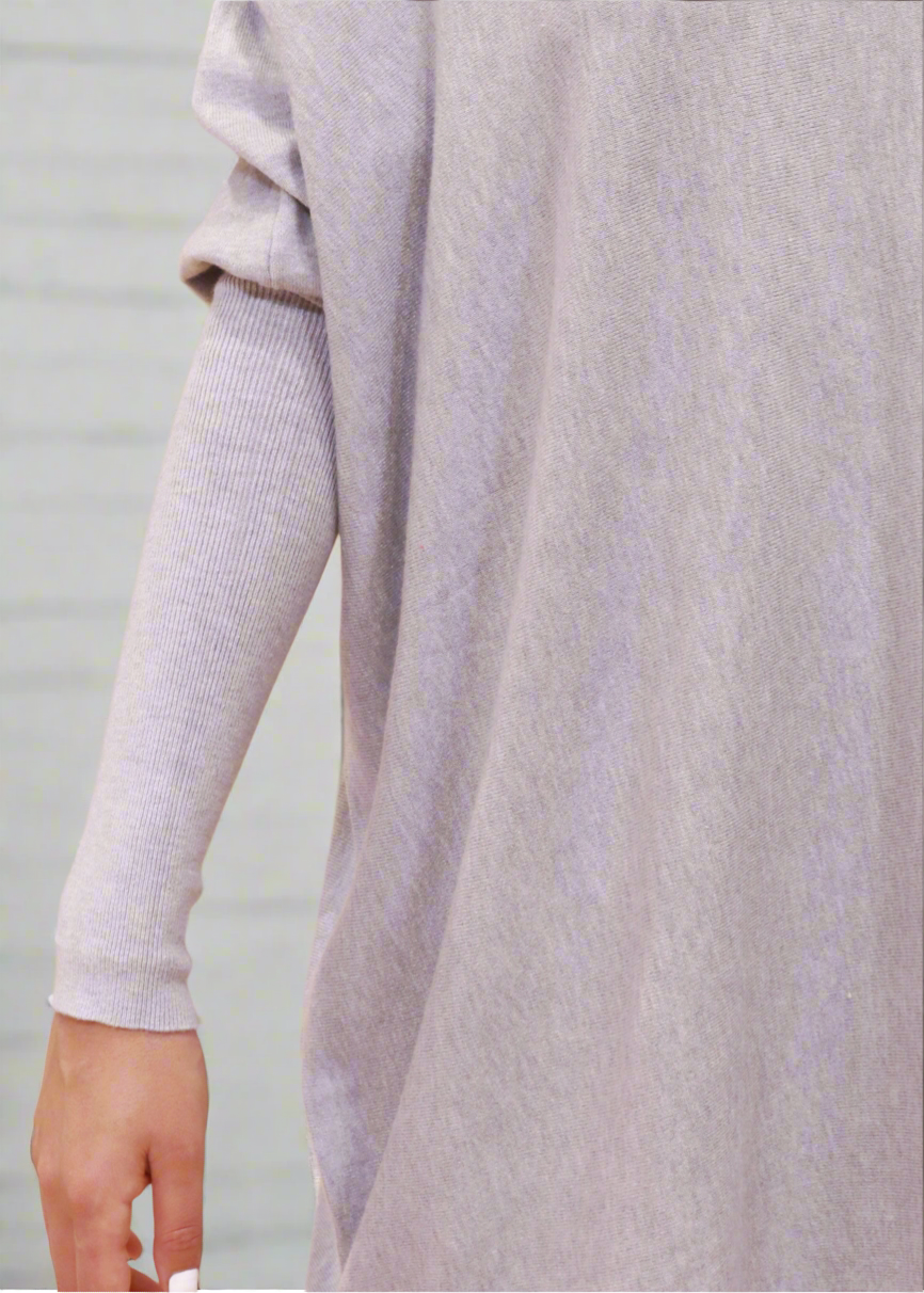 Light grey oversized knit jumper with long sleeves and relaxed fit fitted sleeves