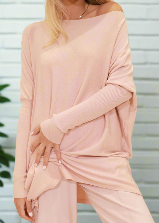 The Marlee Off-Shoulder Knit - Blush